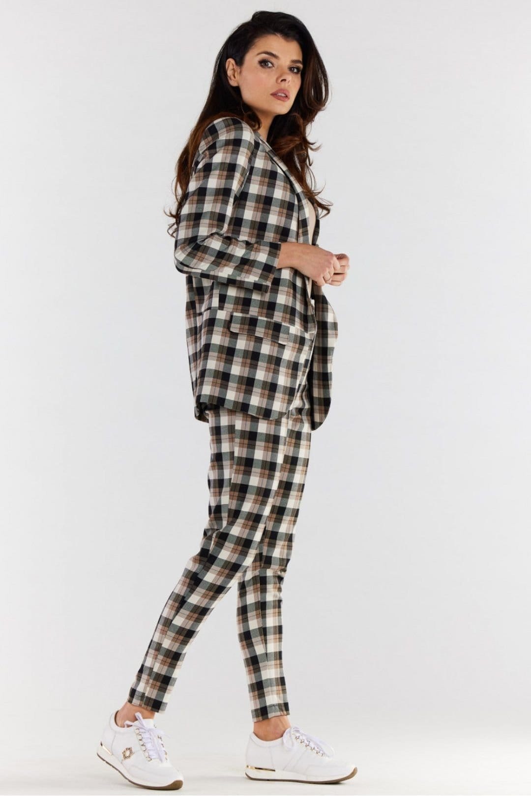 Love Lace Love Lace Women's High Waisted Plaid Cigarette Trousers in Brown - 4