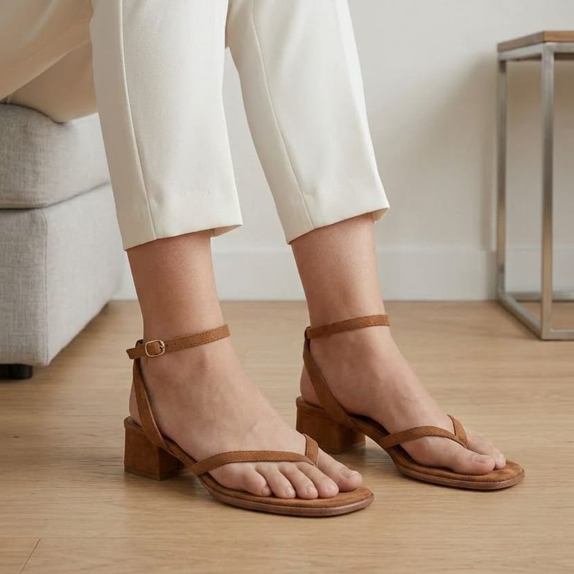 Truffle Collection Truffle Collection Women's Block Heel Open Toe Sandals Buckle Strap Polyurethane Summer Shoes in Tan - 1