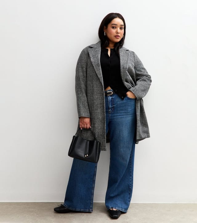 New Look Women's Plus Size Black Check Pattern Unlined Tailored Jacket Curves New Look - 3