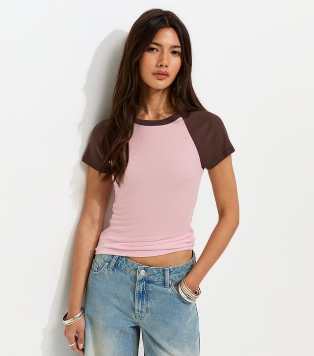 New Look Women's Pink Contrast Raglan Sleeve T-Shirt New Look - 3
