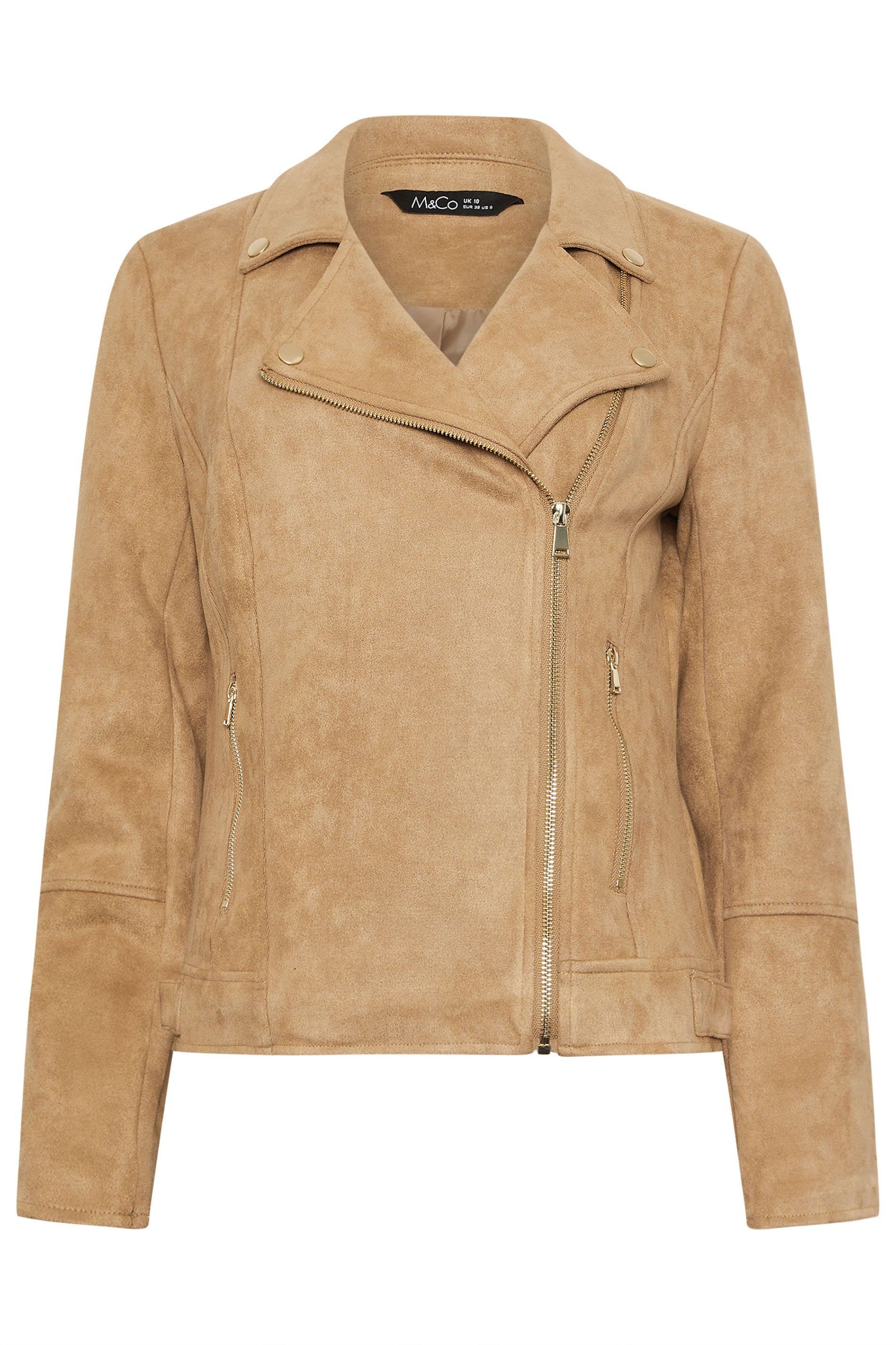 M&Co M&Co Women's Faux Suede Biker Jacket in Tan - 2
