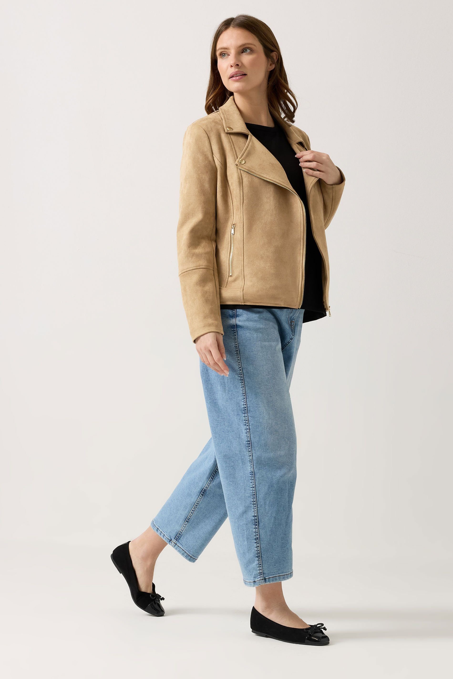 M&Co M&Co Women's Faux Suede Biker Jacket in Tan - 3