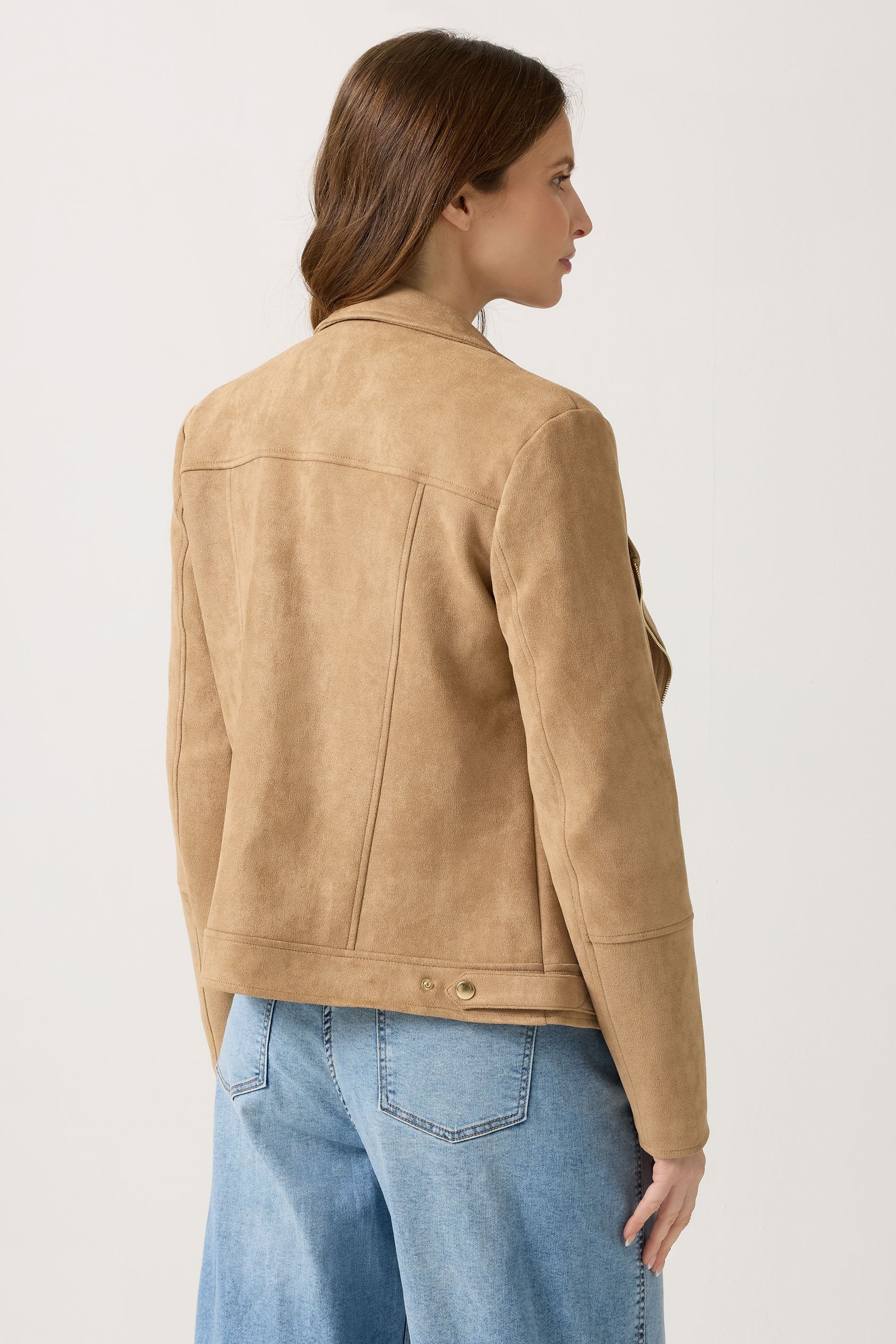 M&Co M&Co Women's Faux Suede Biker Jacket in Tan - 4