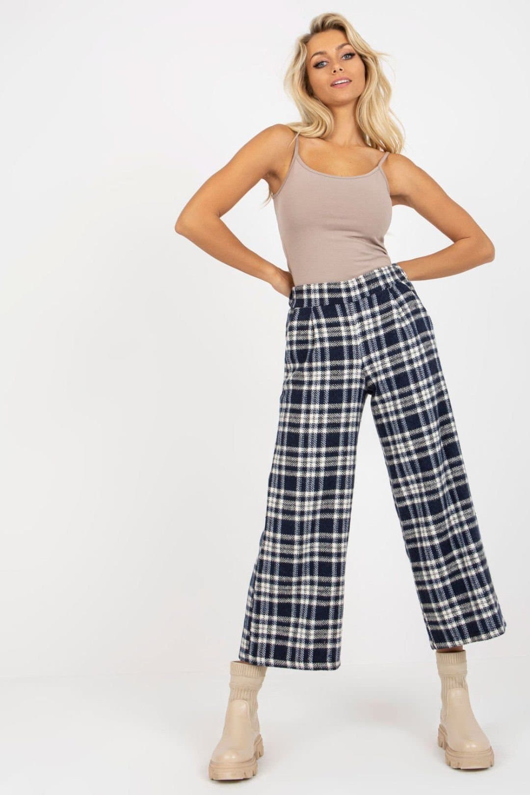 Love Lace Love Lace Women's Checkered Fabric Trousers with Covered Zipper in Blue