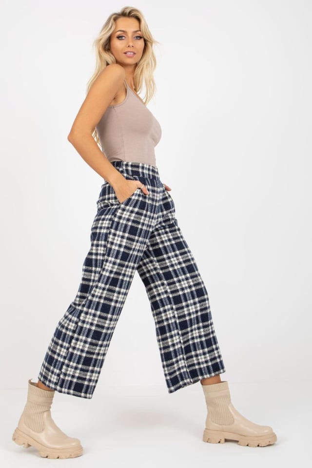 Love Lace Love Lace Women's Checkered Fabric Trousers with Covered Zipper in Blue - 2