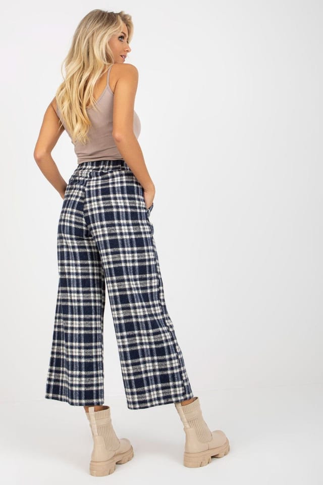 Love Lace Love Lace Women's Checkered Fabric Trousers with Covered Zipper in Blue - 3