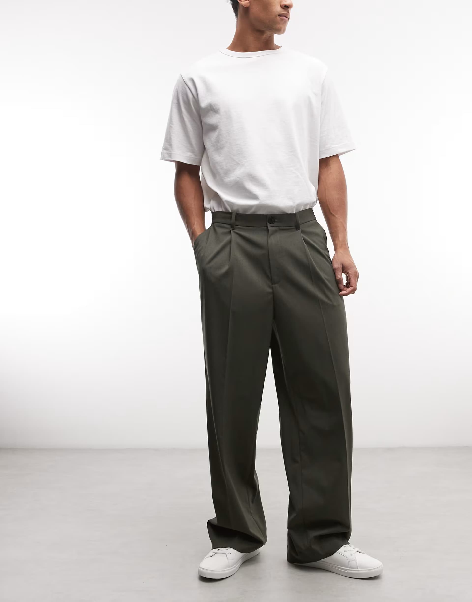 ASOS Weekday loose fit tailored trousers in khaki green melange