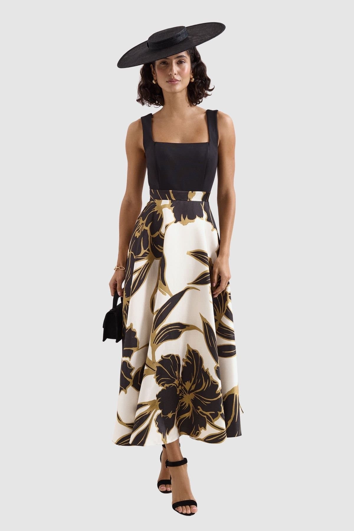Phase Eight Phase Eight Women's Delie Floral Fit Flare Midi Dress in Khaki