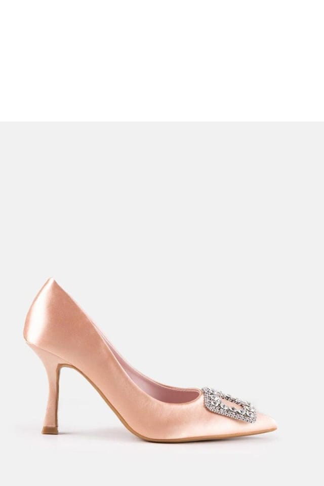 Love Lace Love Lace Women's Rhinestone Satin High Heel Pumps Pointed Toe Slip On Evening in Dusty Pink - 2