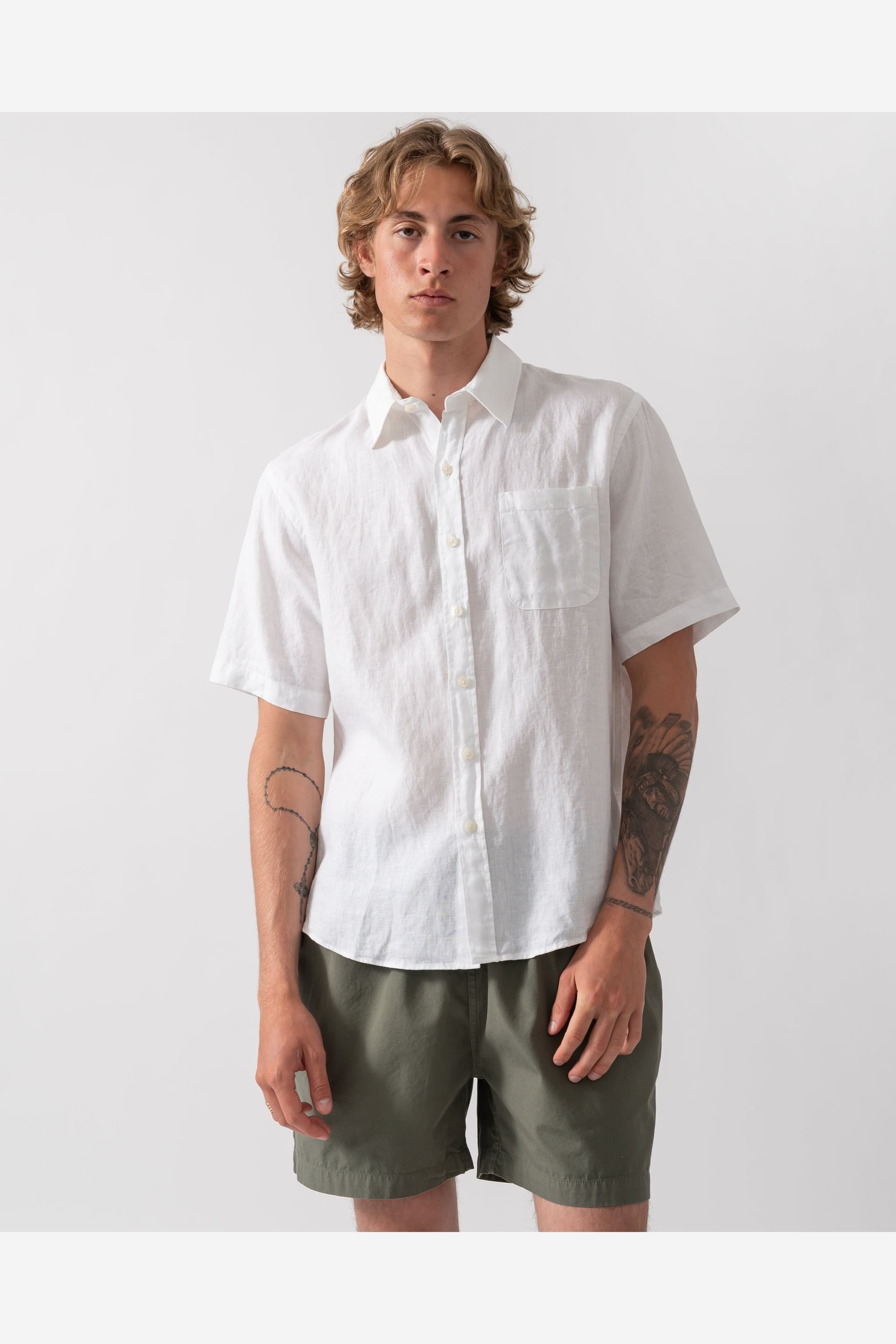 Colourful Standard Colourful Standard Men's Short Sleeve Collared Relaxed Fit Shirt in White