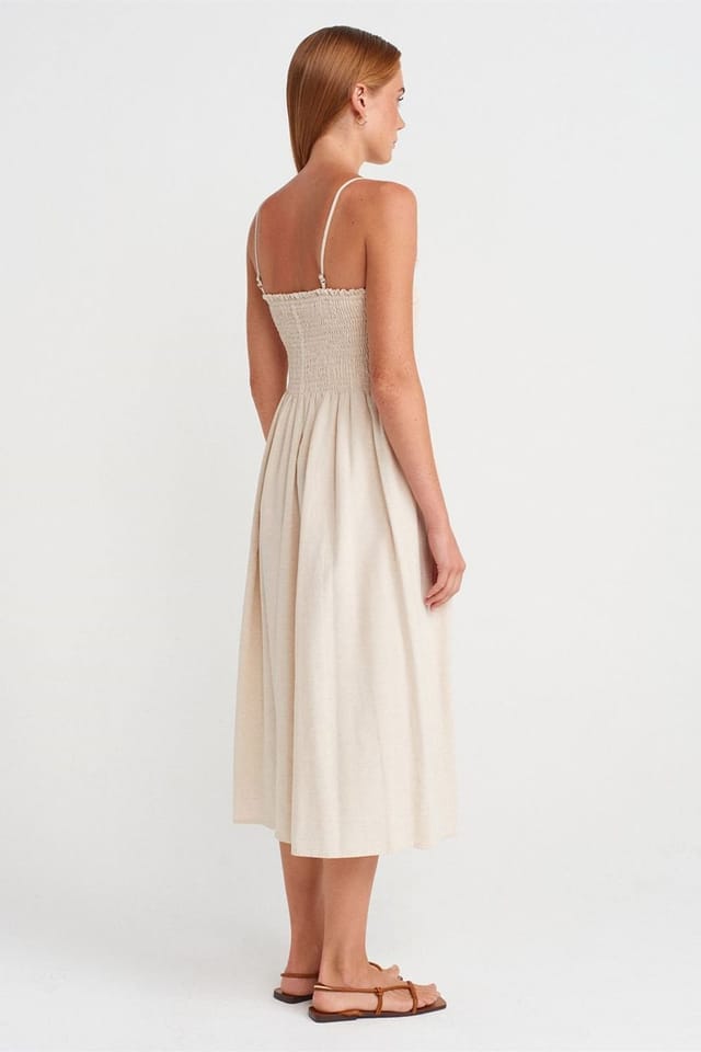 Dilvin Dilvin Women's Strapless A-line Midi Dress in Cream - 2