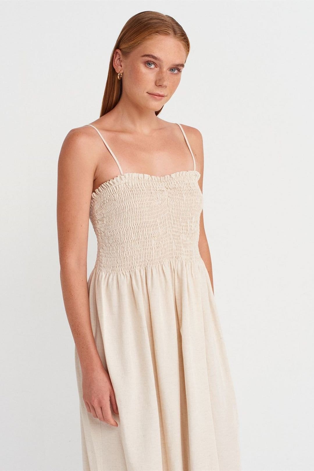 Dilvin Dilvin Women's Strapless A-line Midi Dress in Cream - 4