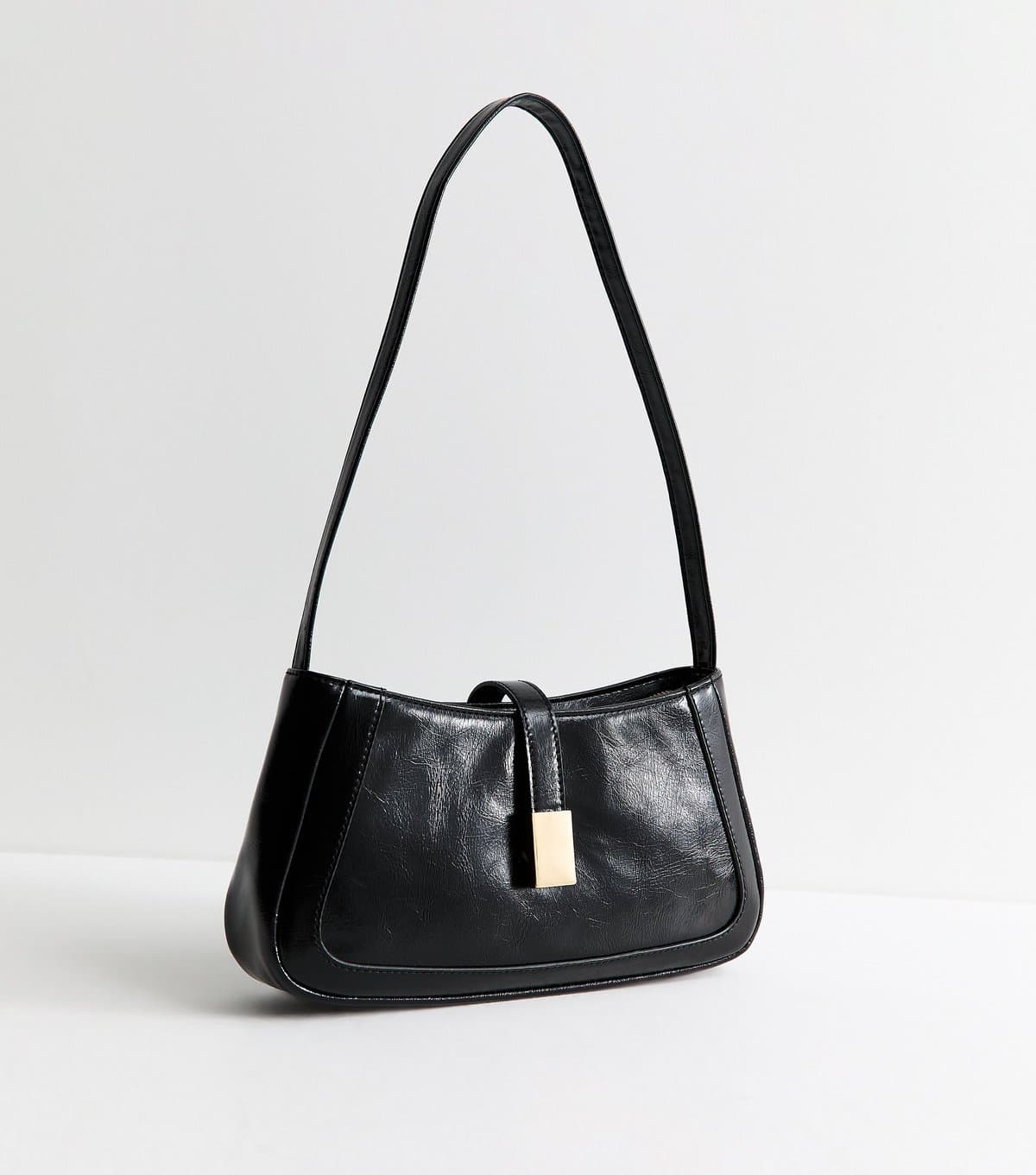 New Look Black Faux Leather Clip Detail Shoulder Bag Vegan New Look