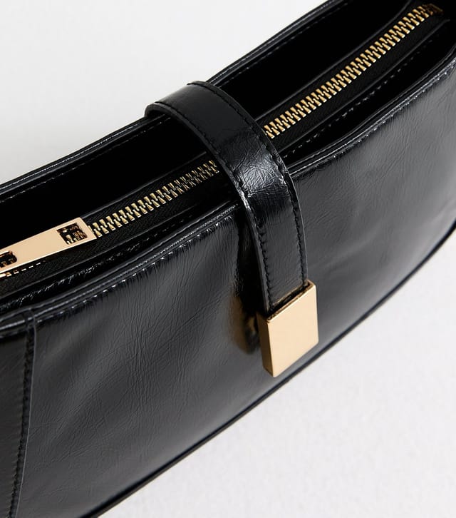 New Look Black Faux Leather Clip Detail Shoulder Bag Vegan New Look - 3