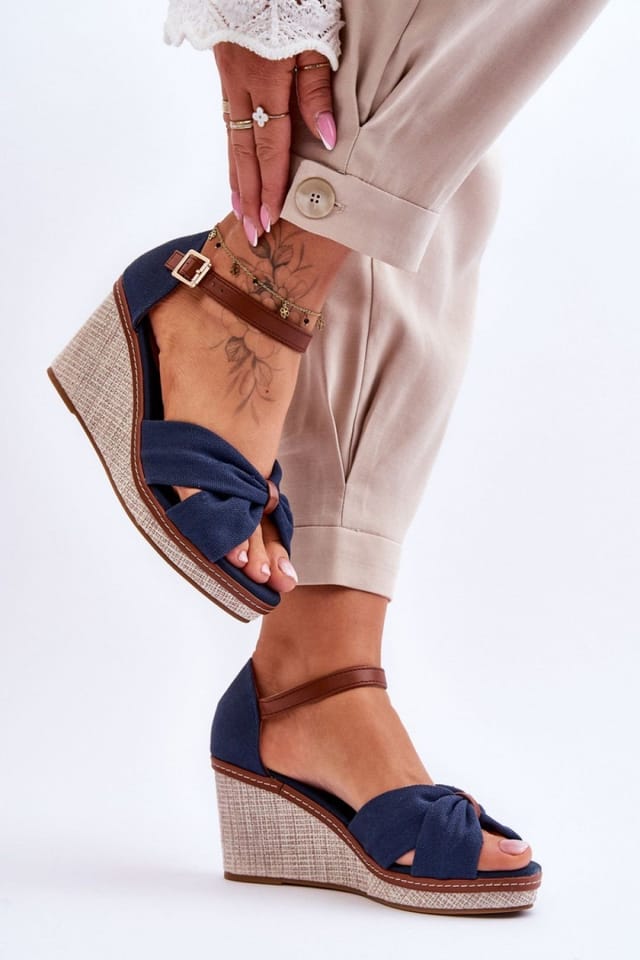 Love Lace Love Lace Women's Fabric Upper Adjustable Strap Buckle Non Slip Heel Sandals in Blue - 2