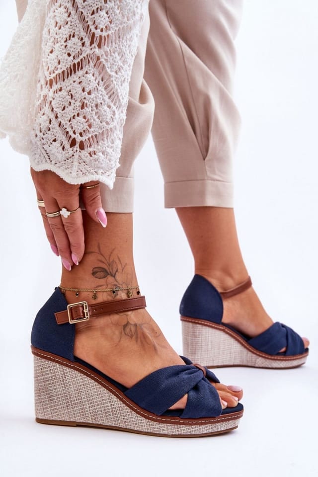 Love Lace Love Lace Women's Fabric Upper Adjustable Strap Buckle Non Slip Heel Sandals in Blue - 3