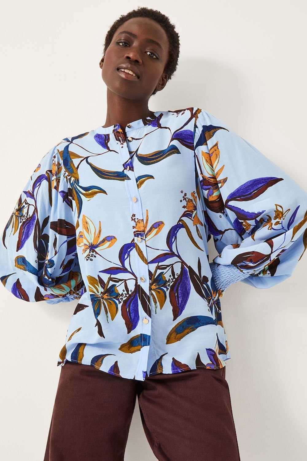 Monsoon Monsoon Blue Floral Print Blouse with High Neck