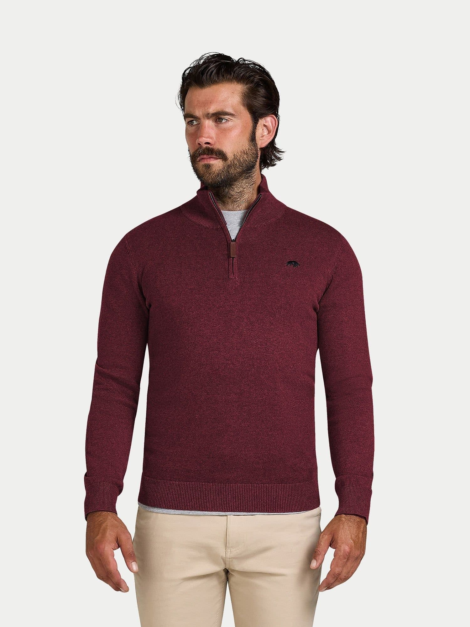 raging bull Raging Bull Men's Classic Quarter Zip Cotton/Cashmere Knit in Dark Red