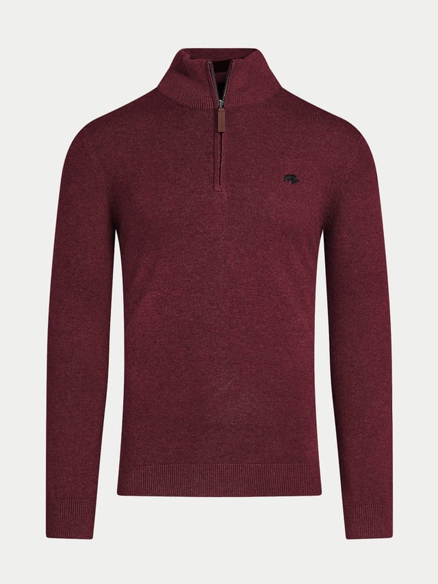 raging bull Raging Bull Men's Classic Quarter Zip Cotton/Cashmere Knit in Dark Red - 2
