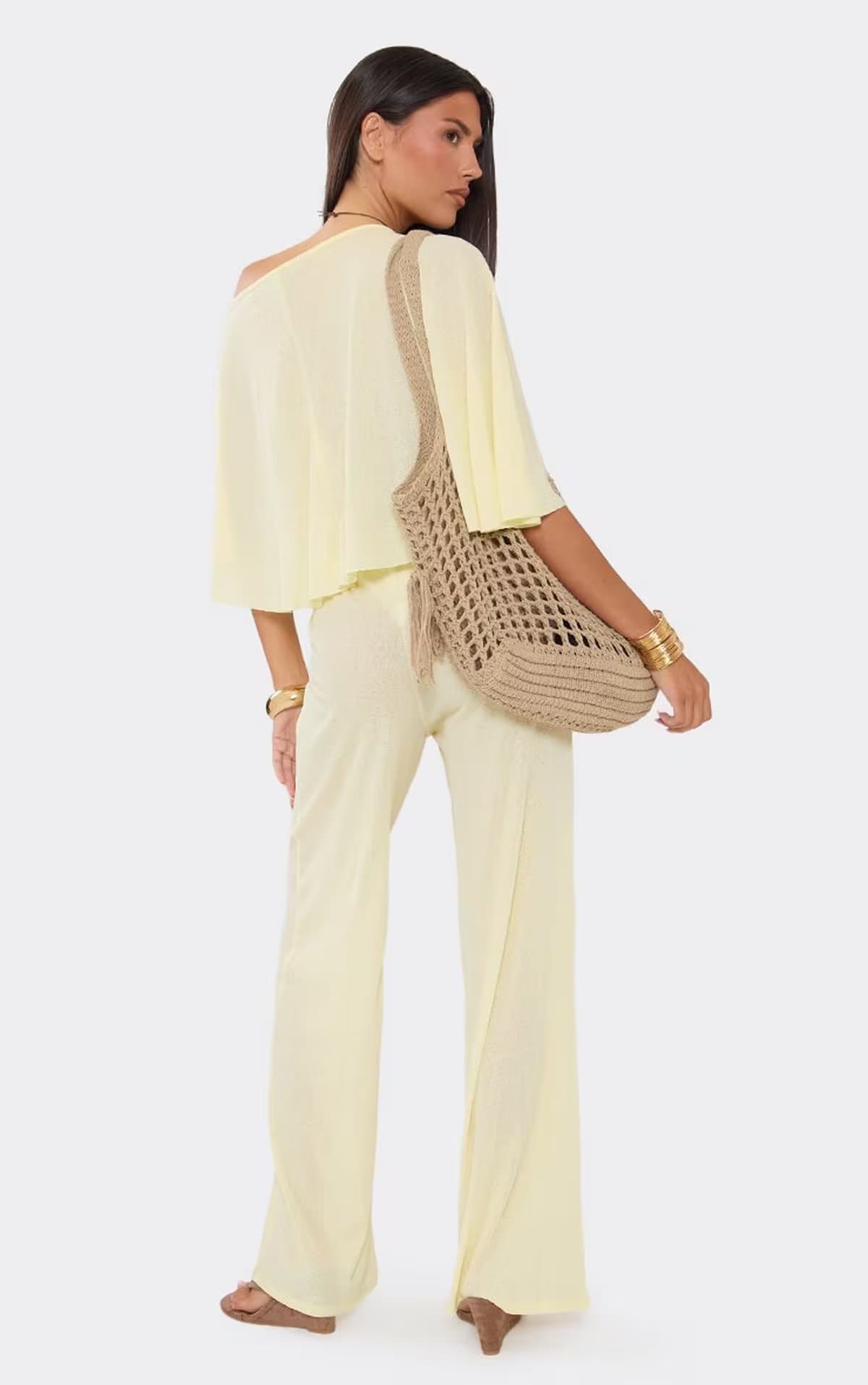 EGO Tie Waist Sheer Beach Trousers In Lemon, Women's Size UK 6