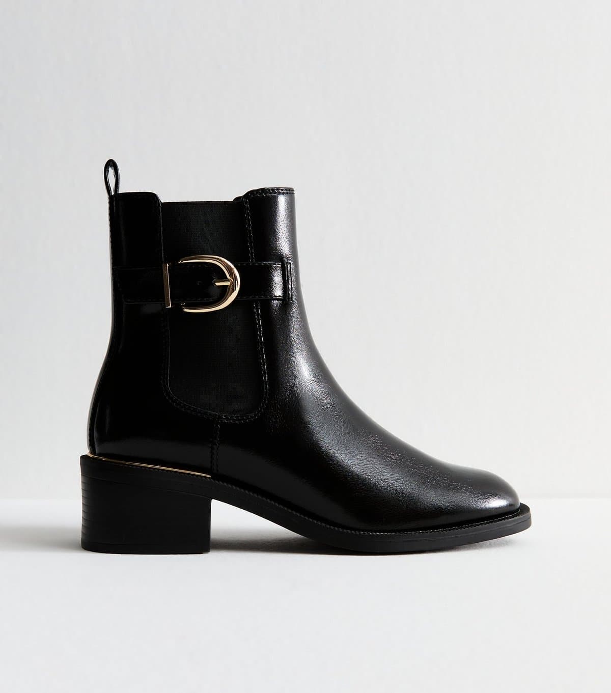 New Look Women's Black Faux Leather Buckle Detail Ankle Boots Vegan New Look