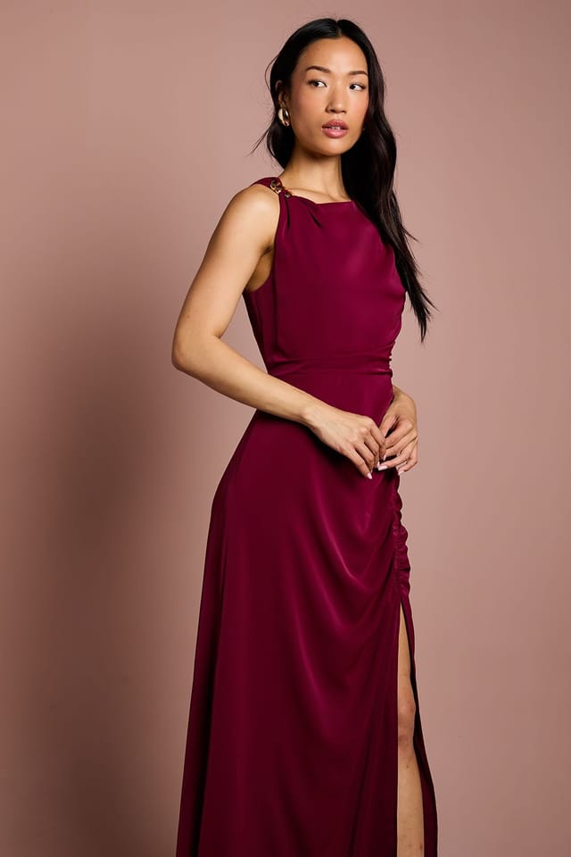 Coast Coast Women's Sleeveless Ruched Maxi Dress With Buckle Detail in Berry - 2