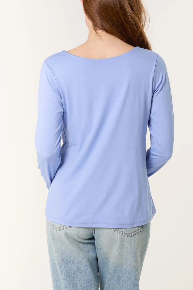 Blue Vanilla Basic V Neck Long Sleeve Blouse - 2