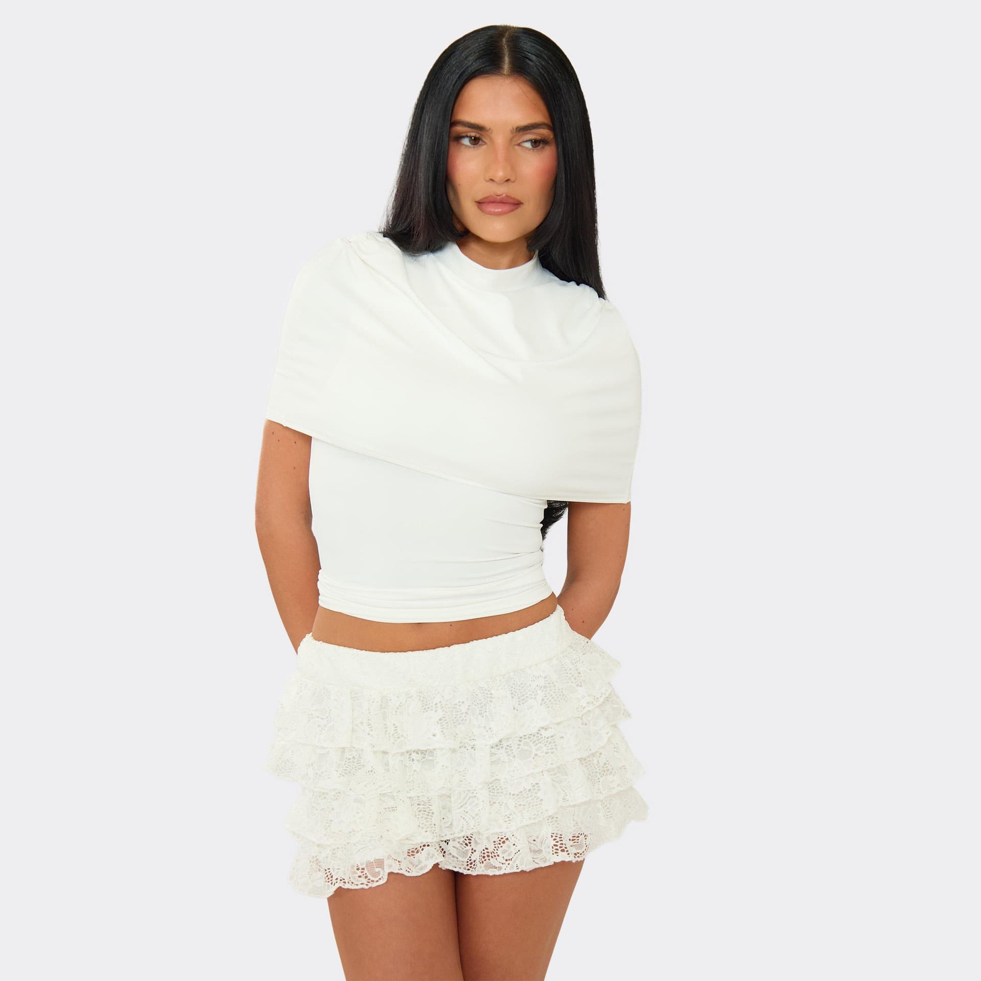 EGO Cape Sleeve Top In White, Women's Size UK 6