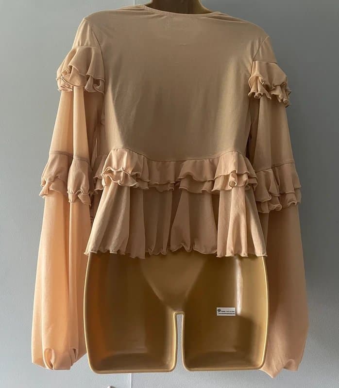 ASOS Design Asos Design sand boho ruffle detail mesh blouse size 10