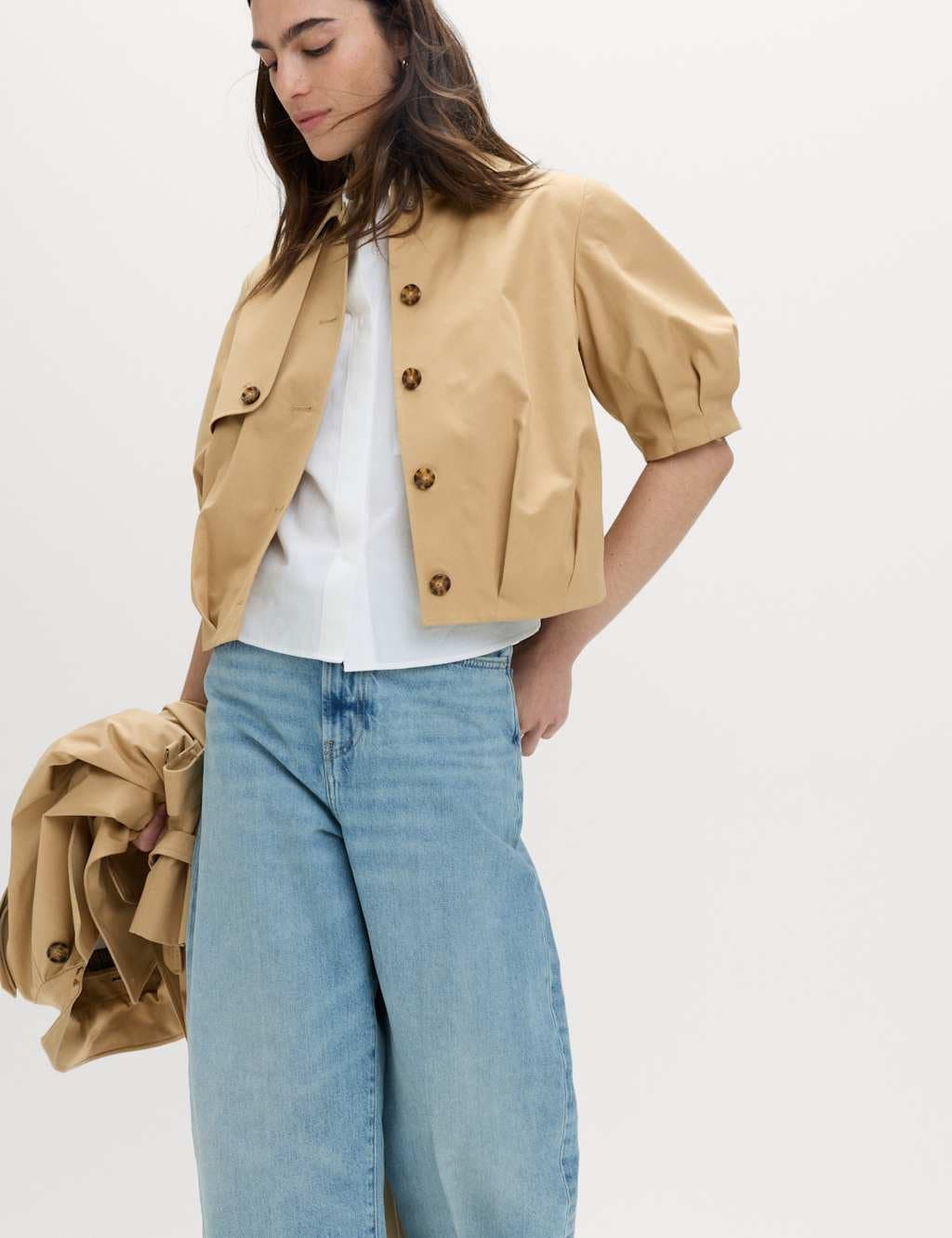 Marks & Spencer M&S Pure Cotton Balloon Sleeve Jacket Light Caramel