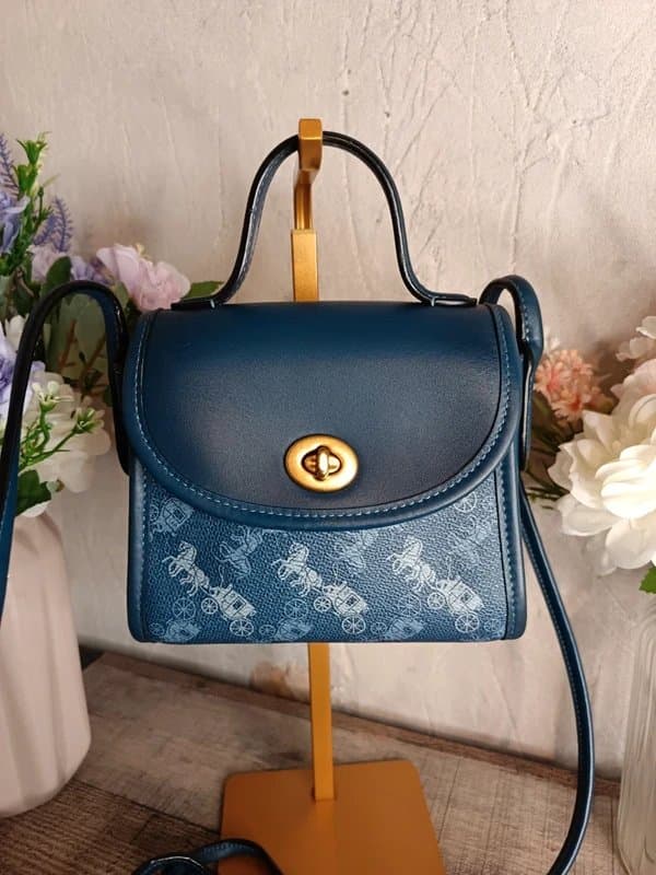 Coach Coach Navy and Blue Turnlock Top Handle with Horse and Carriage Print Crossbody Bag Pouch Handbag