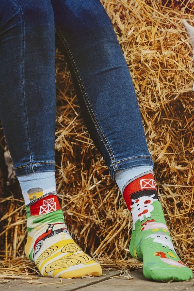 SPOX SOX SPOX SOX Men's 1 Pack Mismatched Novelty Odd Socks - Farm - 2