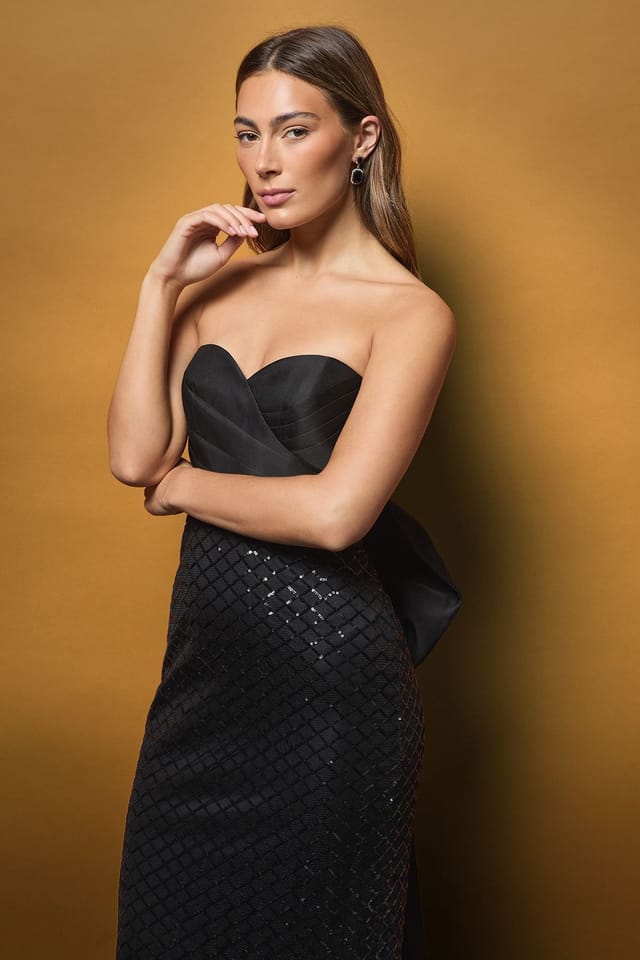 Coast Coast Women's Sequin Bandeau Column Dress With Statement Bow in Black - 2