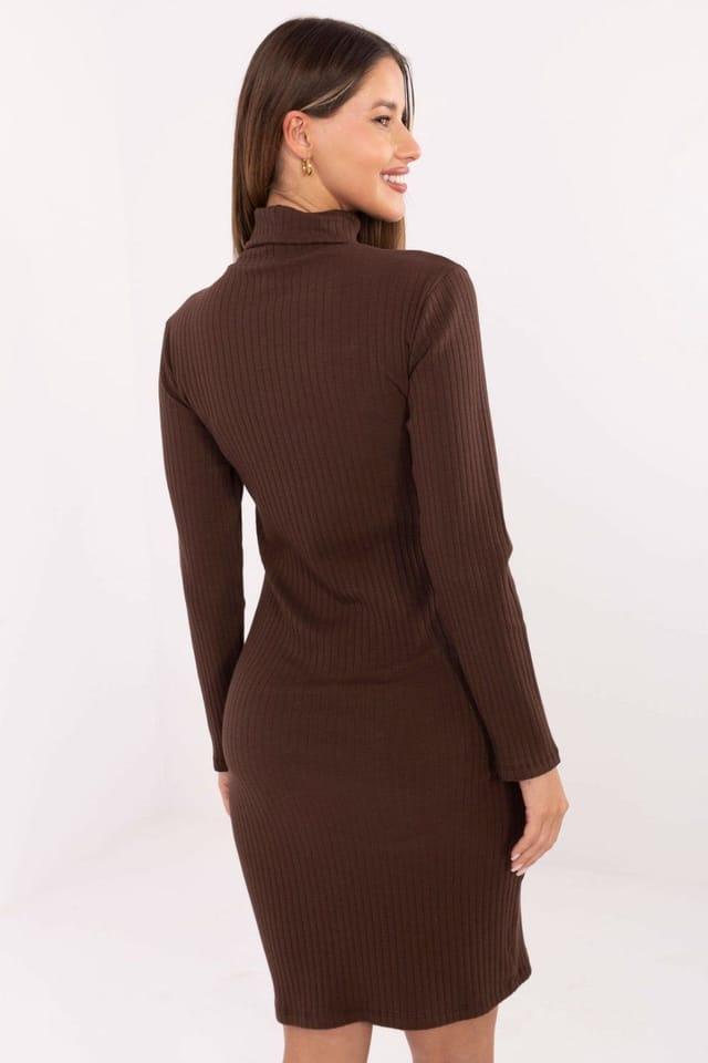 Love Lace Love Lace Women's Ribbed Cotton Turtleneck Pencil Dress in Brown - 3