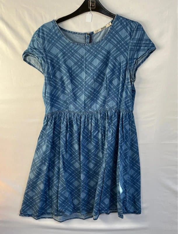 Dorothy Perkins DP Denim Blue Patterned Cotton Smock Dress Size 14