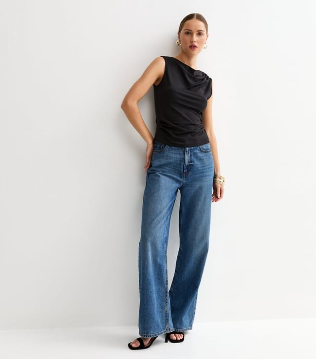 New Look Women's Black Slinky Jersey Draped Sleeveless Top New Look - 3