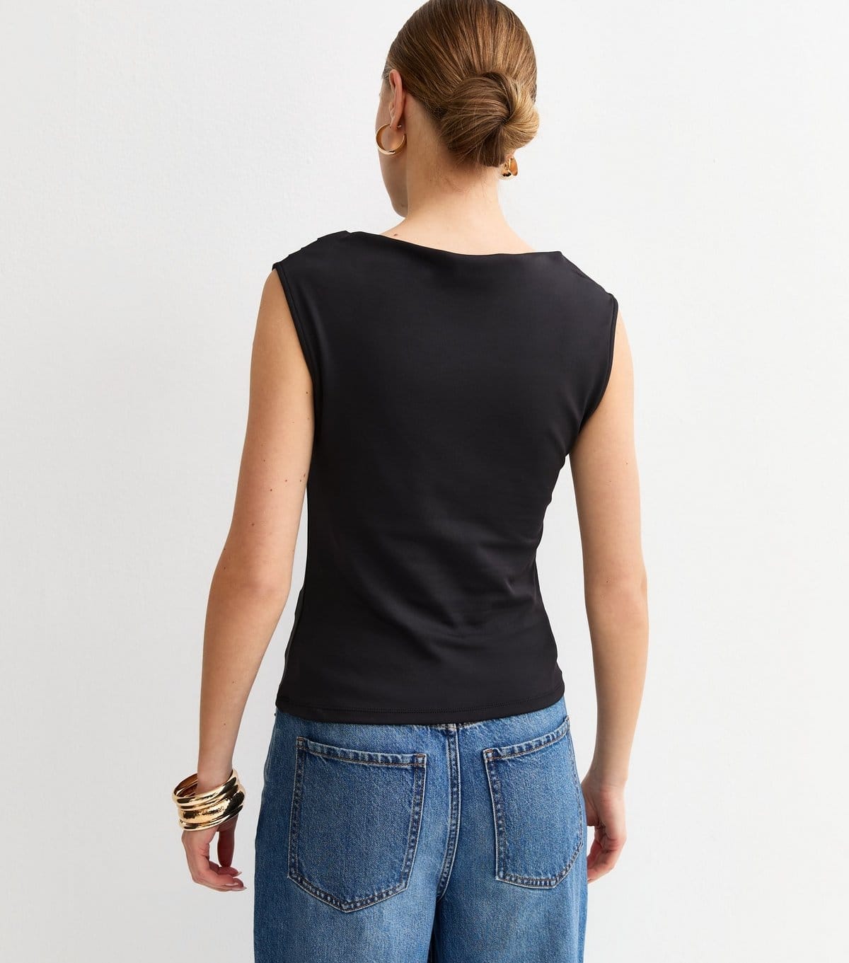 New Look Women's Black Slinky Jersey Draped Sleeveless Top New Look - 4