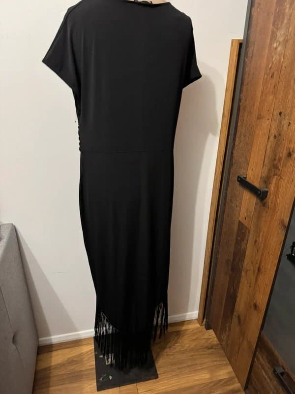 ASOS Design black midi wrap dress fringes hanging plain curve size 18