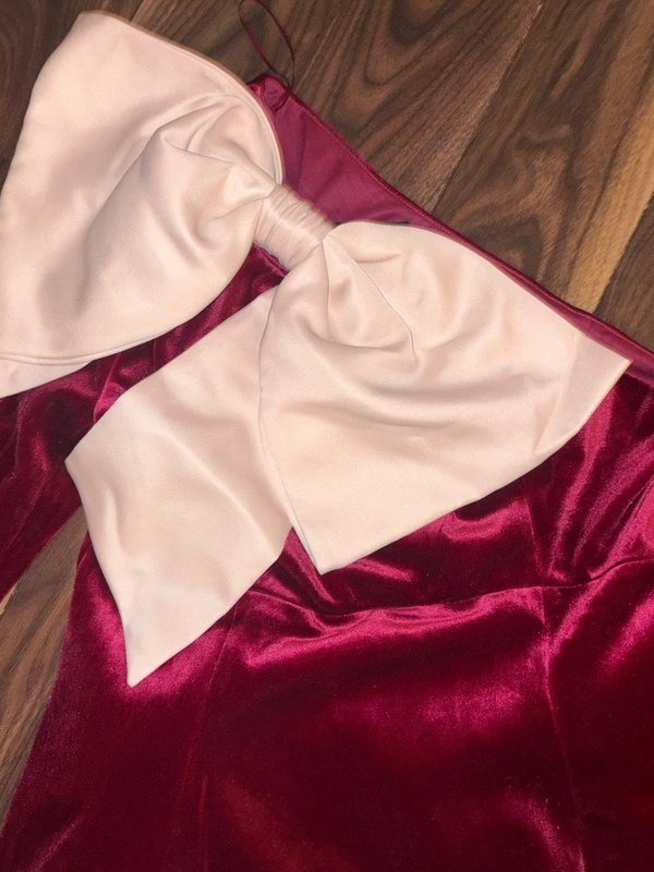 ASOS ASOS Luxe Red Velvet One Shoulder Bow Mini Dress – Size 16 – Party/Occasion - 1