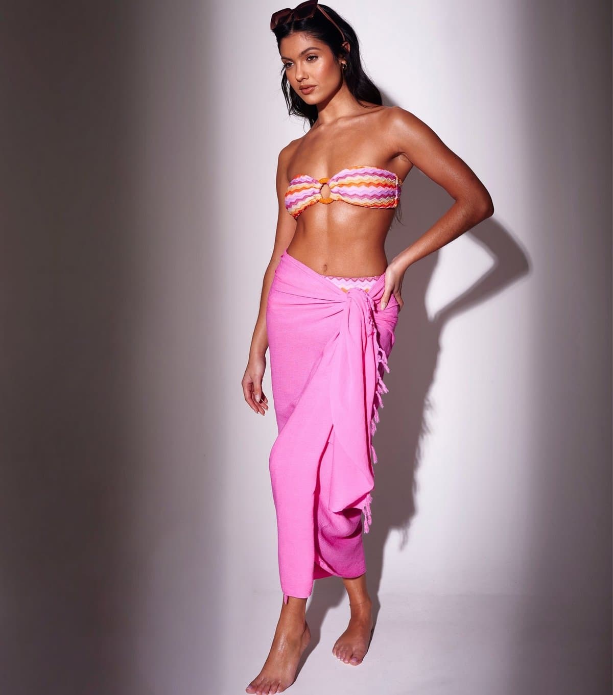 South Beach Women's Pink Crinkle Texture Fringed Sarong South Beach New Look