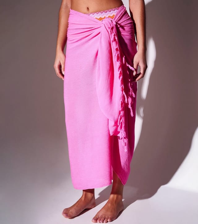 South Beach Women's Pink Crinkle Texture Fringed Sarong South Beach New Look - 2