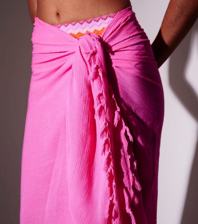 South Beach Women's Pink Crinkle Texture Fringed Sarong South Beach New Look - 3