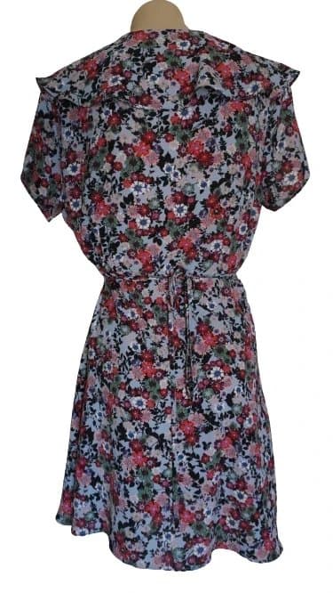 Topshop Topshop Dress Womens 14 Blue Floral Wrap Style Fit Flare Short Sleeve V Neck