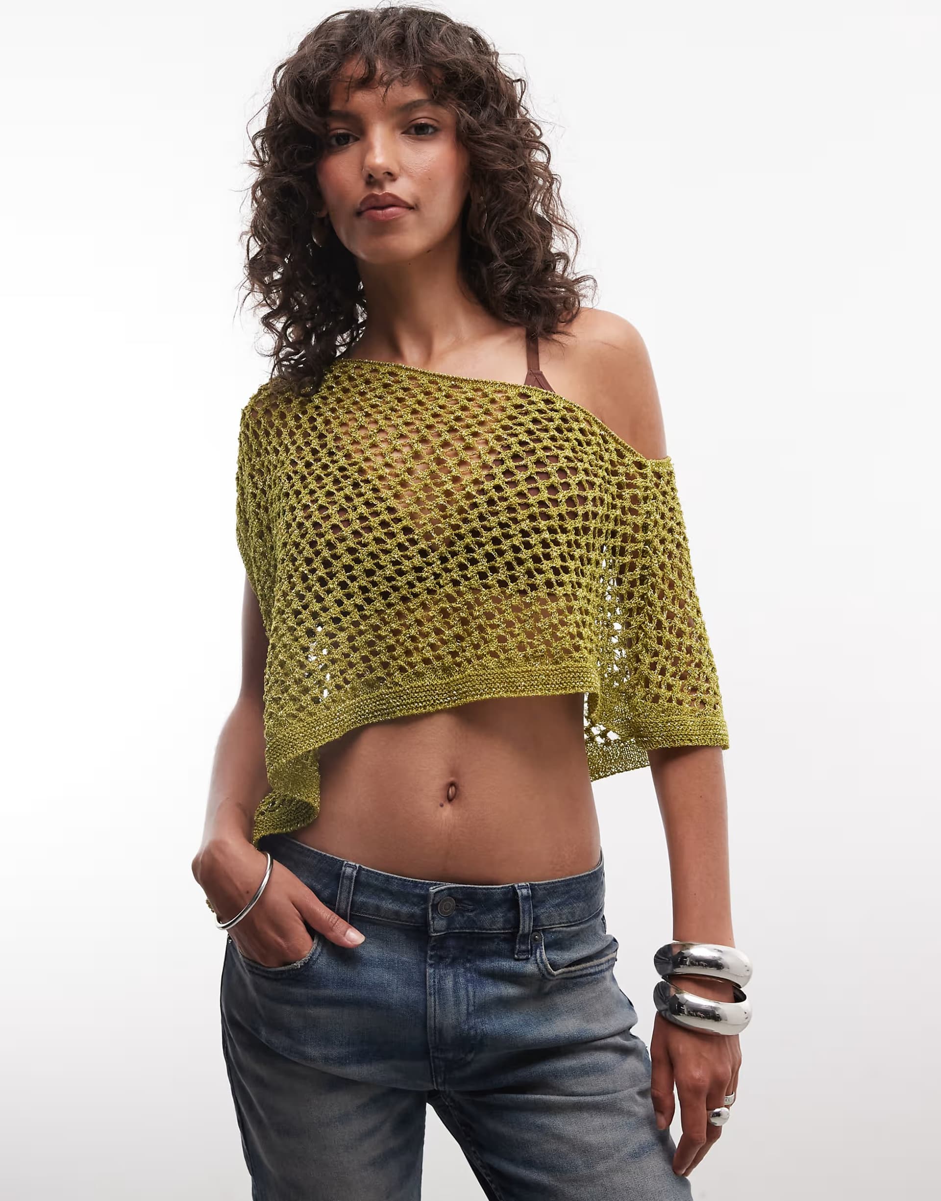 ASOS ASOS Olive Crochet Knit Metallic Poncho