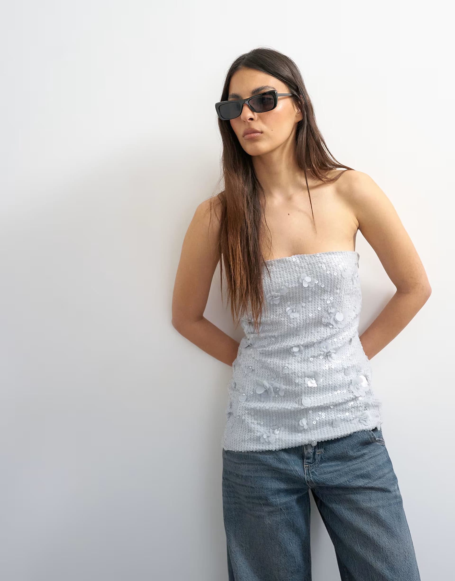 ASOS Soft Blue Sequin Bandeau Top