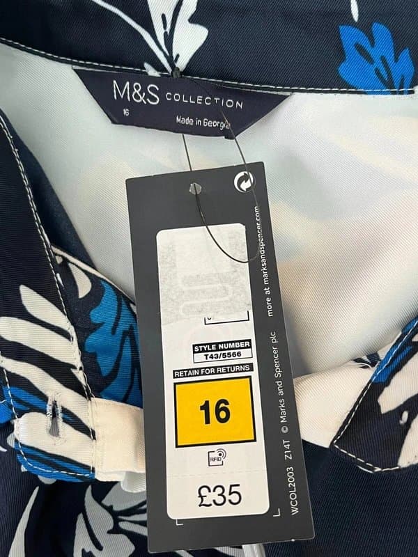 Marks & Spencer M&S Floral Top Shirt Size 16 Women's Floral Navy Blue Satin NEW EU44 RRP £35