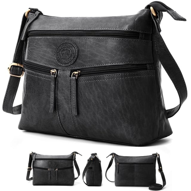 Woodland Leathers Woodland Leathers Women's Genuine Leather Multi Pocket Crossbody Soulder Bag in Black - 2