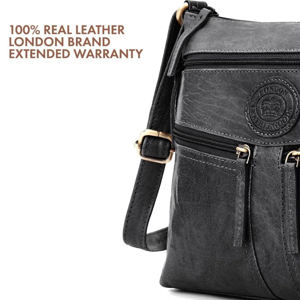 Woodland Leathers Woodland Leathers Women's Genuine Leather Multi Pocket Crossbody Soulder Bag in Black - 4