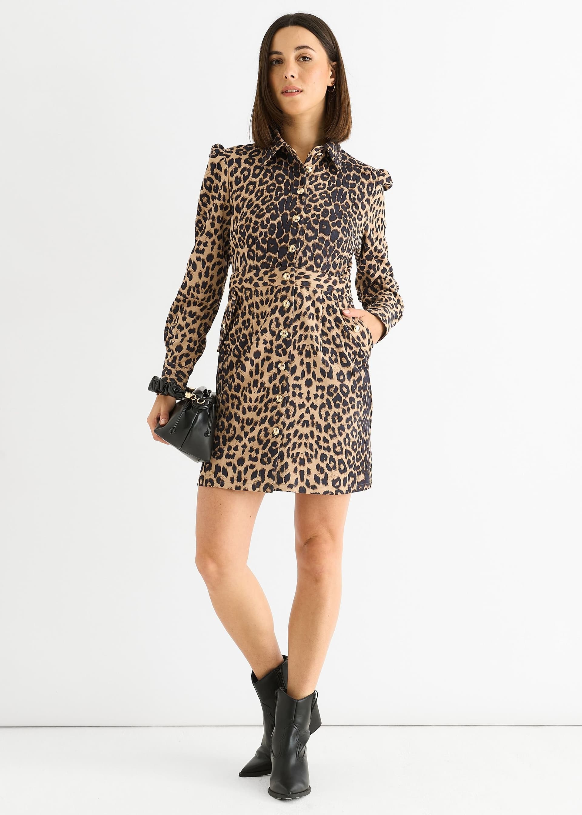 Gini London Gini London Women's Brown Animal Print Military Mini Dress