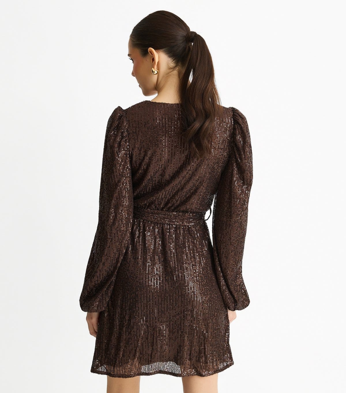 Gini London Women's Mid Brown Sequin Wrap Mini Dress Gini London New Look - 4